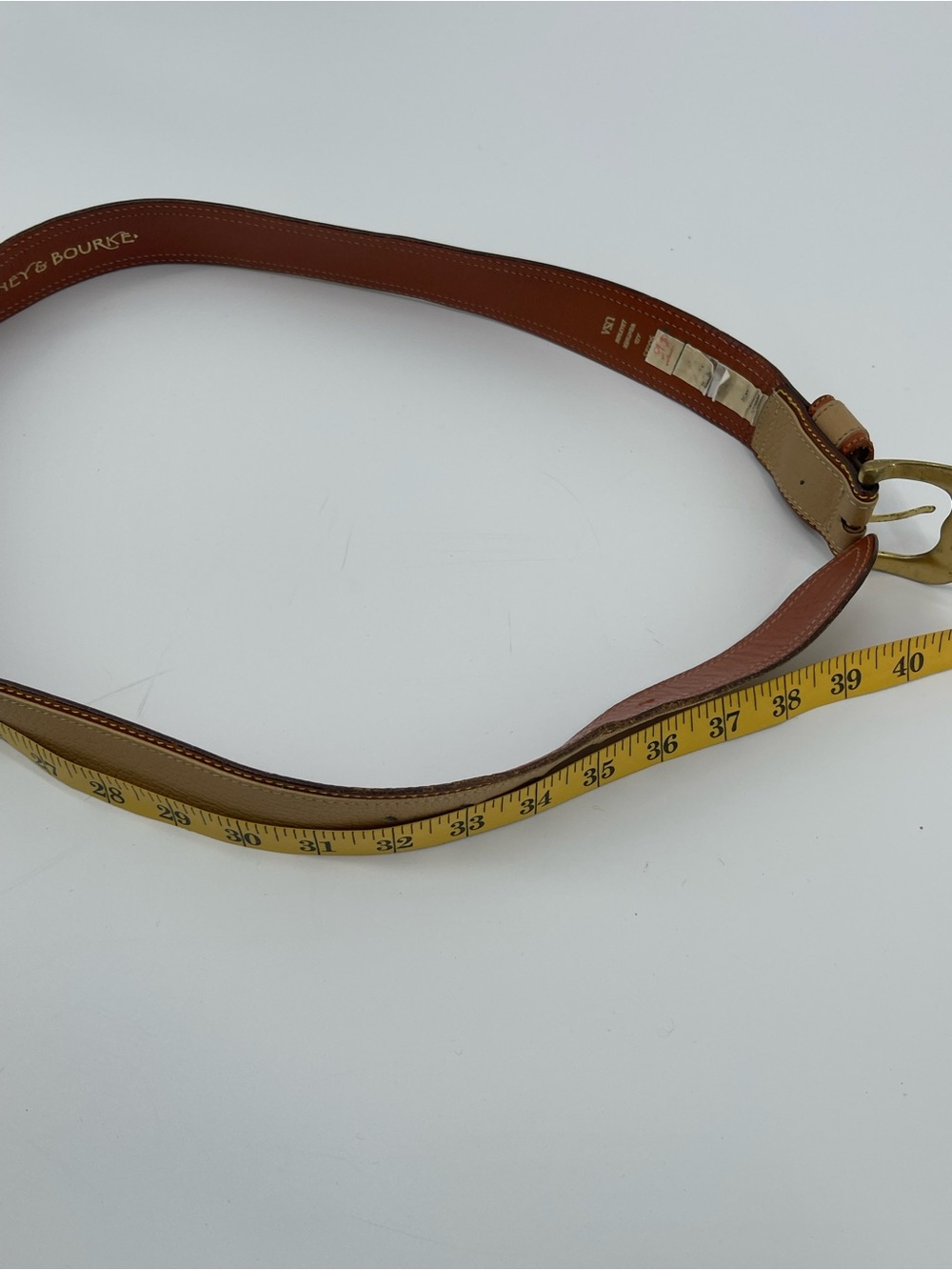 Dooney & Bourke Tan and Brown Leather Men's Belt with Brass Buckle Made in USA - Picture 9 of 9